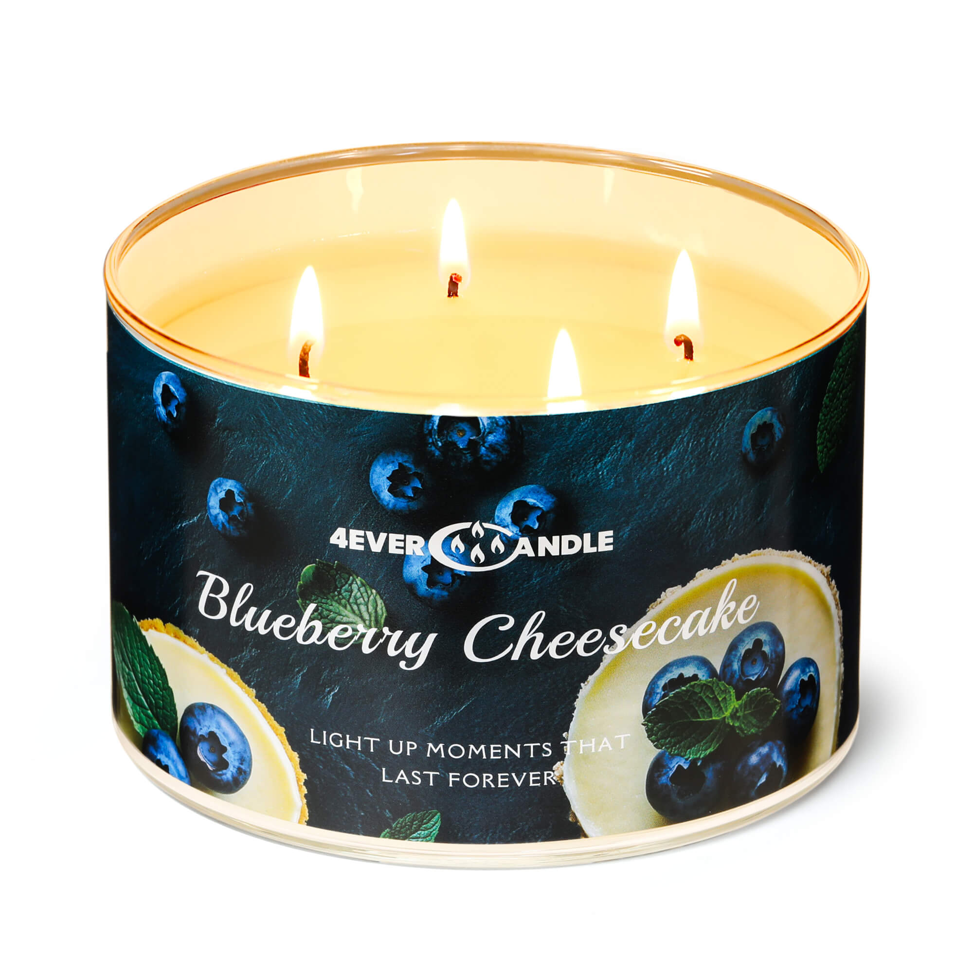 Picture of 4EVER CANDLE Soy Wax Blend Candle for Home, 4-Wick Candles in Blueberry Cheesecake Scented, Aromatherapy Candles Gift for Parties, Relaxing, Over 50 Hours of Burn Time, 18oz